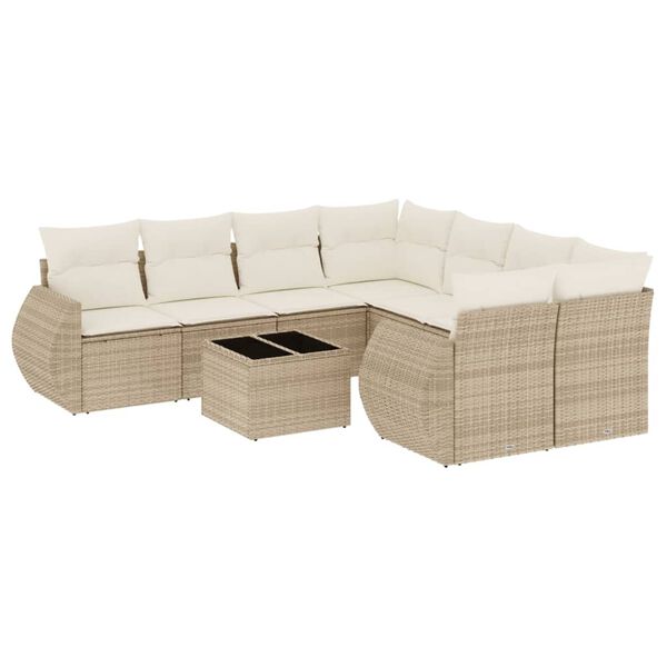 vidaXL Salon de jardin avec coussins 9 pcs beige r&eacute;sine tress&eacute;e