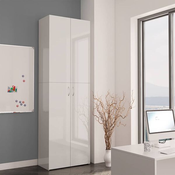 vidaXL Armoire de bureau Blanc brillant 60x32x190 cm Bois d'ingénierie