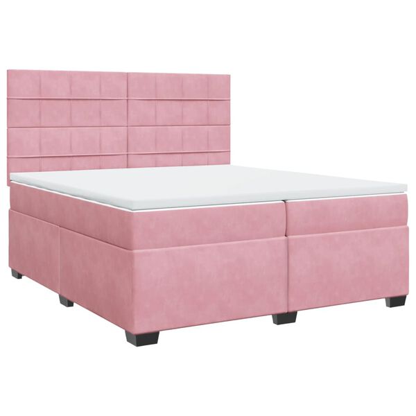 vidaXL Sommier &agrave; lattes de lit avec matelas Rose 200x200 cm Velours