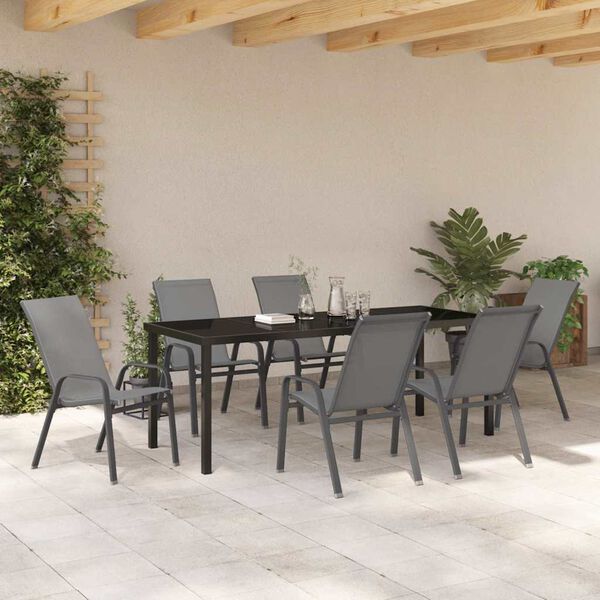 vidaXL Ensemble de salle &agrave; manger pour jardin 7 pcs Gris et Noir