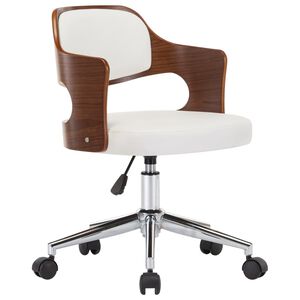 vidaXL Chaise pivotante de bureau Blanc Bois courb&eacute; et similicuir
