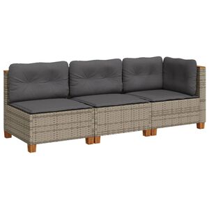 vidaXL Canap&eacute; de jardin avec coussins 3 places gris r&eacute;sine tress&eacute;e