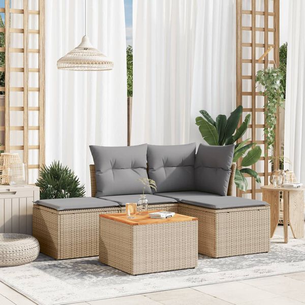 vidaXL Salon de jardin avec coussins 5pcs m&eacute;lange beige r&eacute;sine tress&eacute;e