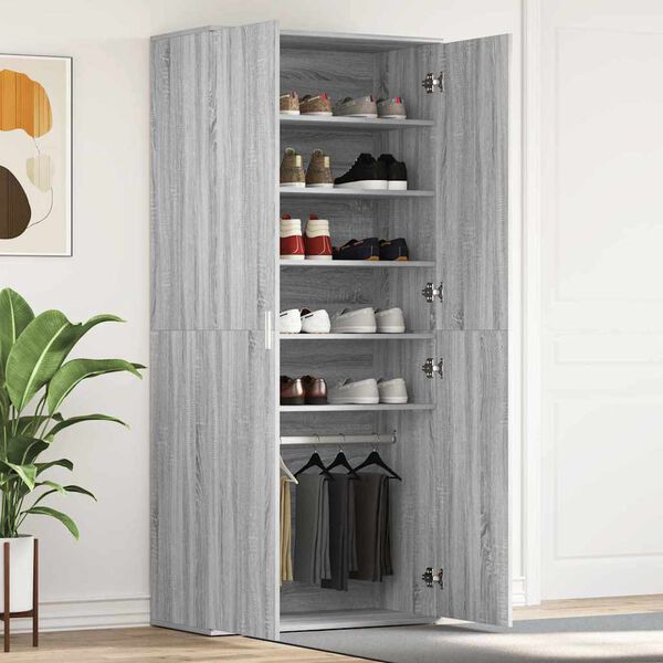 vidaXL Cabinet &agrave; chaussures avec &eacute;tag&egrave;re Gris Sonoma 80 x 39 x 178 cm