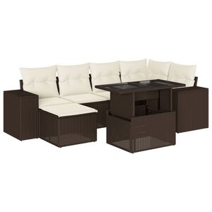 vidaXL Salon de jardin avec coussins 7 pcs marron r&eacute;sine tress&eacute;e
