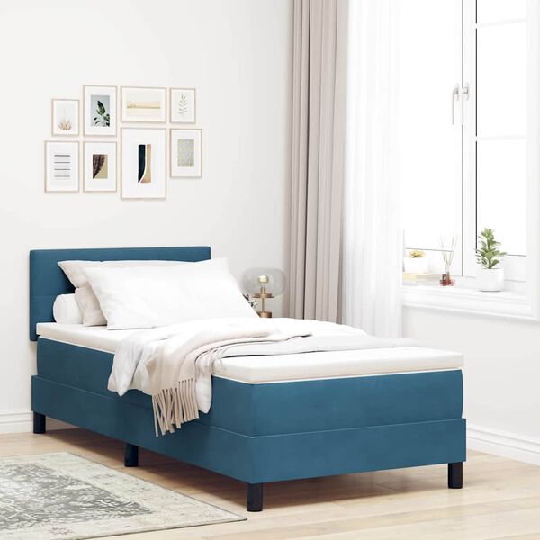 vidaXL Lit &agrave; ressorts avec matelas Bleu fonc&eacute; 100 x 200 cm Velours