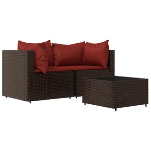 vidaXL Salon de jardin 3 pcs avec coussins marron r&eacute;sine tress&eacute;e