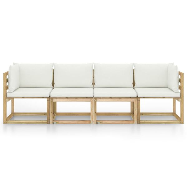 vidaXL Canap&eacute; de jardin 4 places avec coussins cr&egrave;me