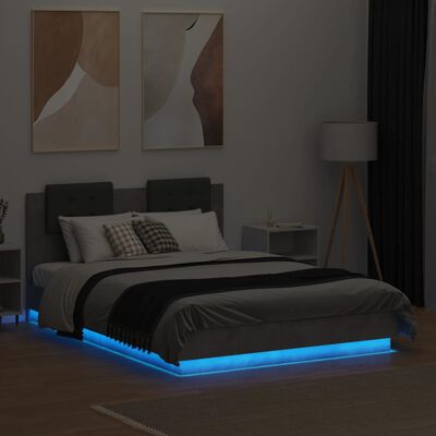 vidaXL Cadre de lit tête de lit et lumières LED gris béton 140x190 cm