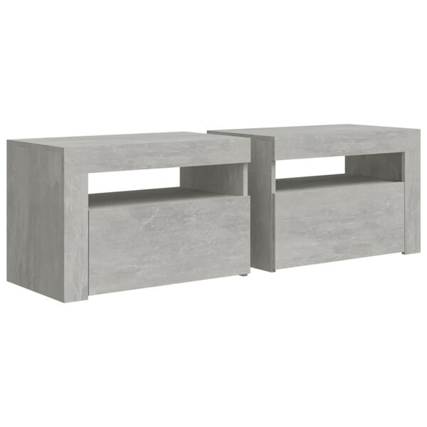 vidaXL Tables de chevet 2 pcs avec LED Gris béton 60x35x40 cm