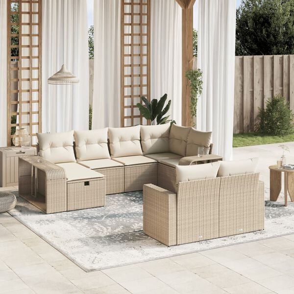 vidaXL Salon de jardin avec coussins 10 pcs beige r&eacute;sine tress&eacute;e
