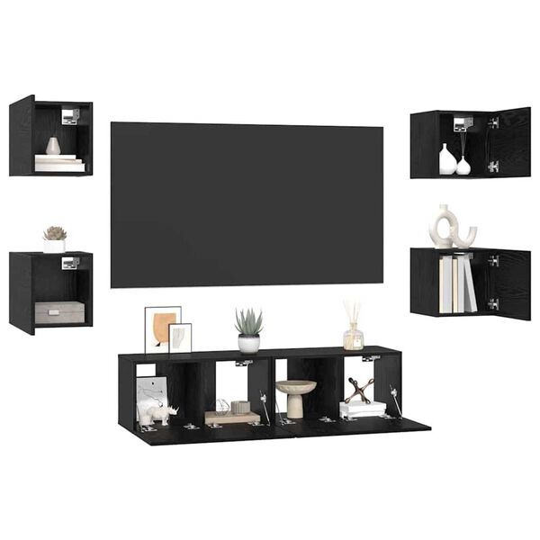 vidaXL Ensemble meuble TV 6 pcs Ch&ecirc;ne noir Bois d'ing&eacute;nierie