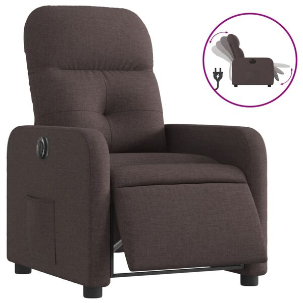 vidaXL Fauteuil inclinable &eacute;lectrique Marron fonc&eacute; Tissu