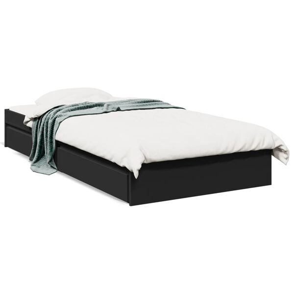 vidaXL Cadre de lit avec tiroirs sans matelas noir 90x200 cm