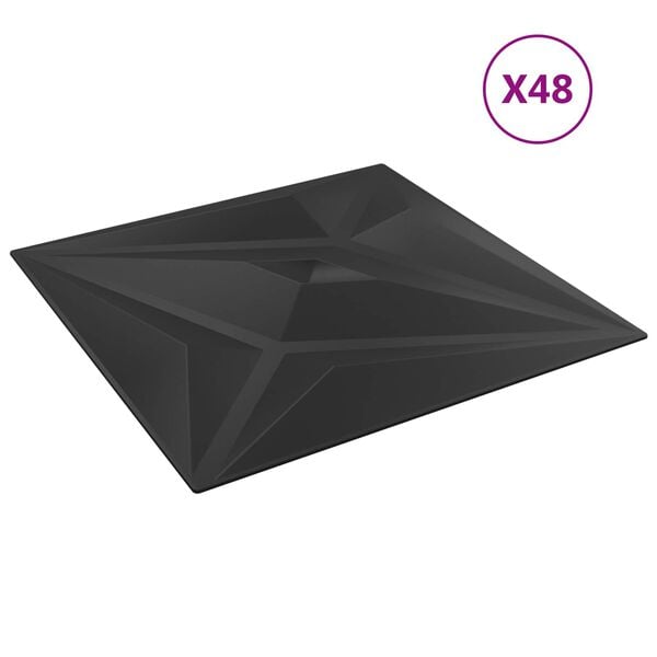 vidaXL Panneaux muraux &Eacute;toile 48 pcs Noir &Eacute;toile 50 x 50 cm Mousse XPS