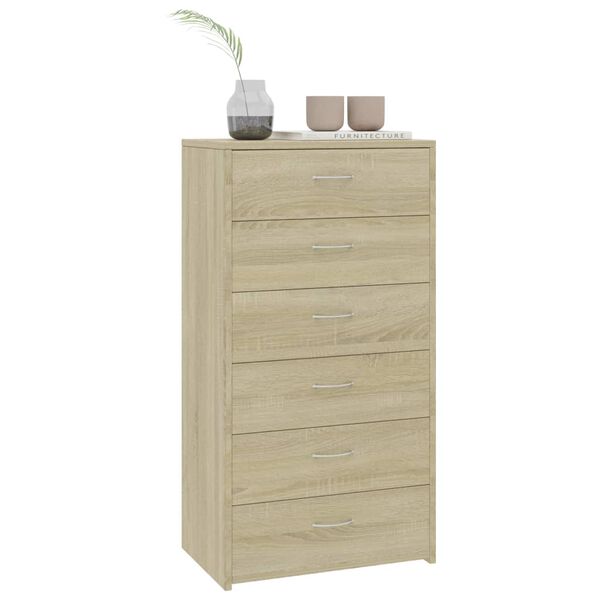 vidaXL Buffet avec 6 tiroirs Chêne sonoma 50x34x96cm Bois d'ingénierie