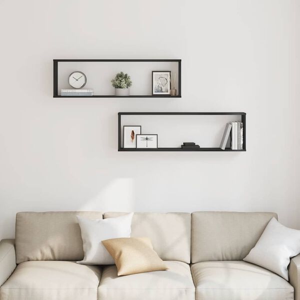 vidaXL &Eacute;tag&egrave;res murales cube 2 pcs ch&ecirc;ne noir 100x15x30 cm bois