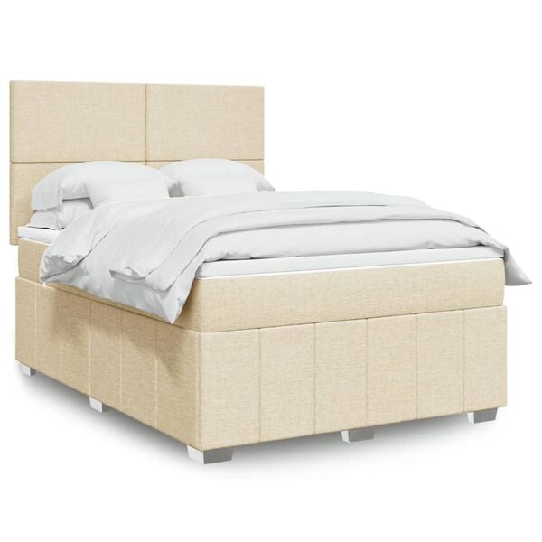 vidaXL Sommier &agrave; lattes de lit avec matelas Cr&egrave;me 140x190 cm Tissu