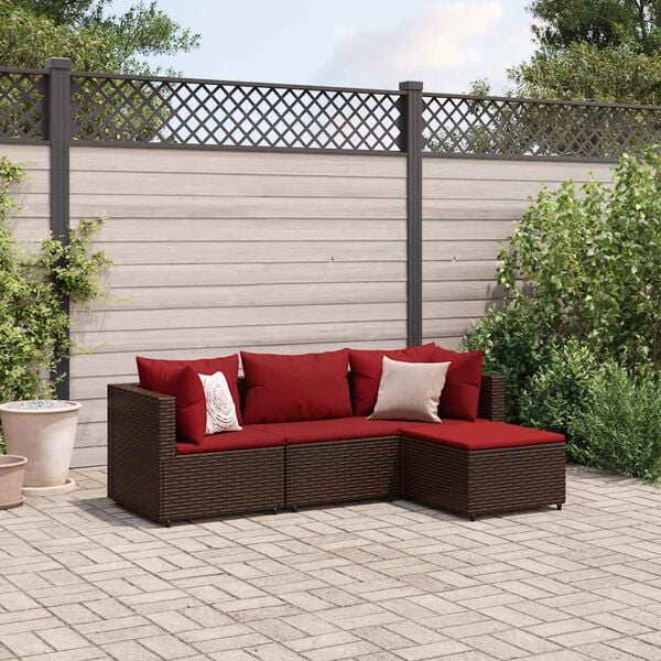 vidaXL Salon de jardin 4 pcs avec coussins Marron R&eacute;sine tress&eacute;e