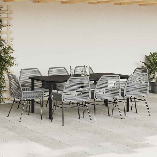 vidaXL Ensemble &agrave; manger jardin coussins 9 pcs gris poly rotin verre
