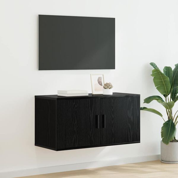 vidaXL Meuble TV mural Ch&ecirc;ne noir 80 x 34,5 x 40 cm Bois d'ing&eacute;nierie