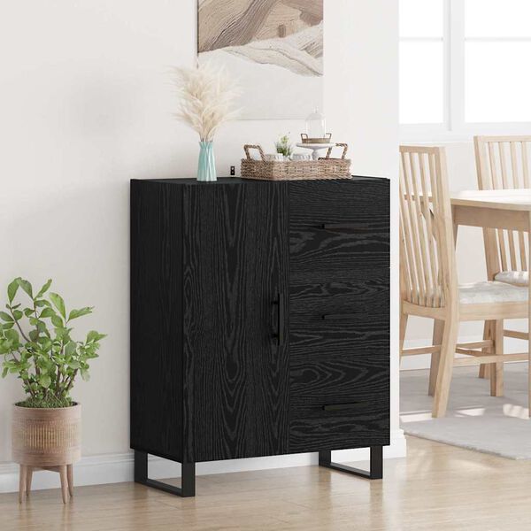 vidaXL Buffet Ch&ecirc;ne noir 69,5 x 34 x 90 cm Bois d'ing&eacute;nierie et fer
