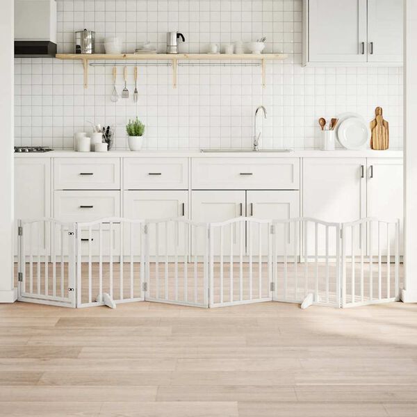 vidaXL Barri&egrave;re pour chiens et porte 6 panneaux blanc bois de peuplier