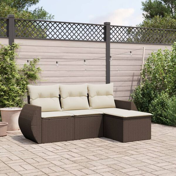 vidaXL Salon de jardin 4 pcs avec coussins marron résine tressée