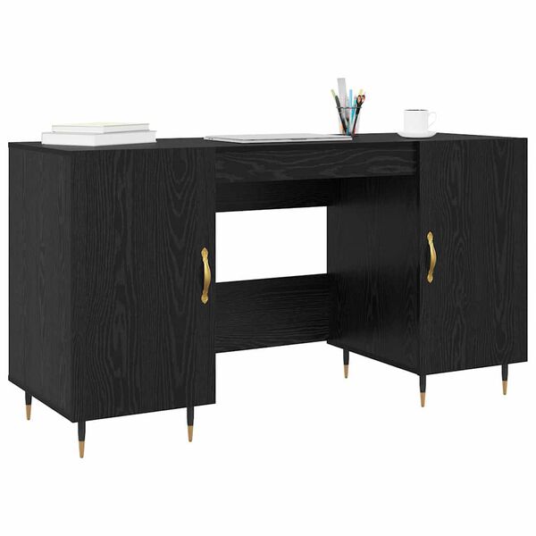 vidaXL Bureau avec porte Ch&ecirc;ne noir 140 x 50 x 75 cm Bois d'ing&eacute;nierie