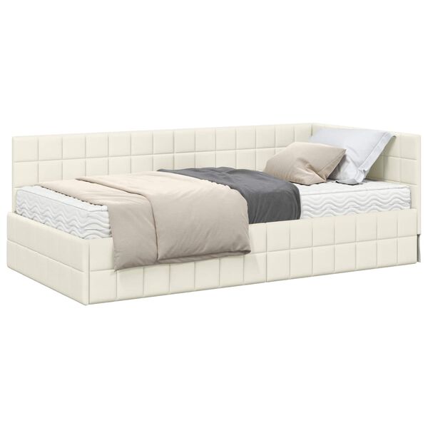 vidaXL Cadre de lit d'angle avec matelas 2 pcs Cr&egrave;me Velours