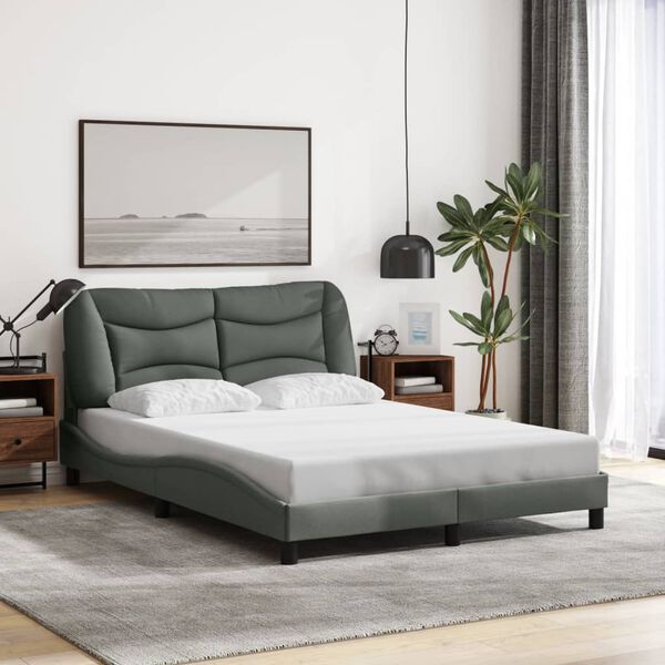 vidaXL Cadre de lit sans matelas Hvar gris fonc&eacute; 140x190 cm tissu