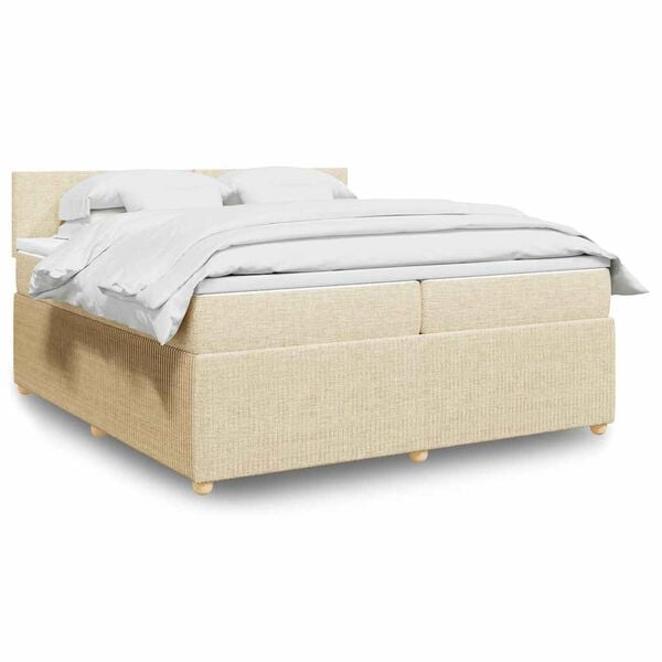 vidaXL Sommier &agrave; lattes de lit avec matelas Cr&egrave;me 200x200 cm Tissu