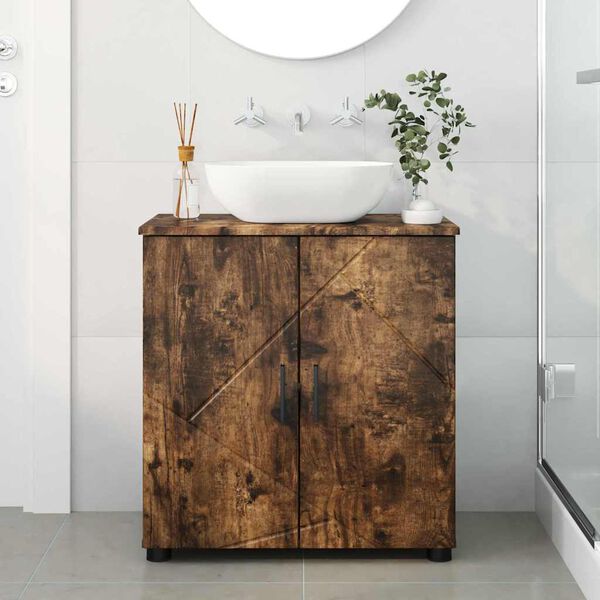 vidaXL Cabinet de salle de bain avec porte Ch&ecirc;ne fum&eacute; 61 x 35 x 64 cm