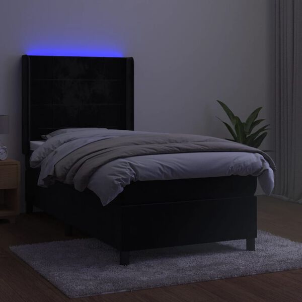 vidaXL Sommier &agrave; lattes de lit matelas et LED Noir 90x190 cm Velours