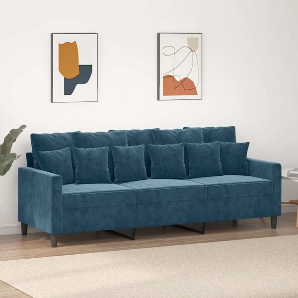 vidaXL Canap&eacute; &agrave; 3 places Bleu 180 cm Velours