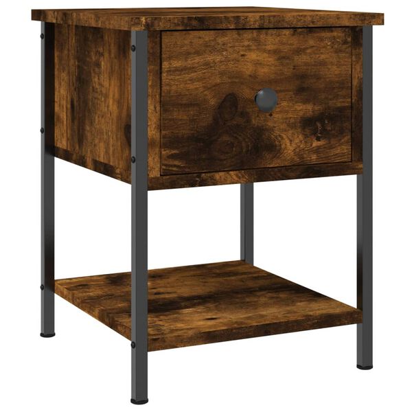 vidaXL Table de chevet ch&ecirc;ne fum&eacute; 34x35,5x45 cm bois d'ing&eacute;nierie