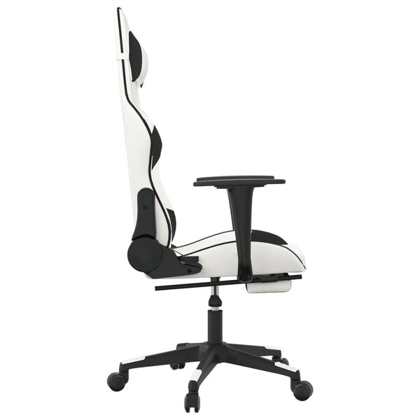 vidaXL Chaise de jeu avec repose-pied Blanc et noir Similicuir
