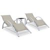 vidaXL Chaises longues lot de 2 avec table Aluminium Cr&egrave;me