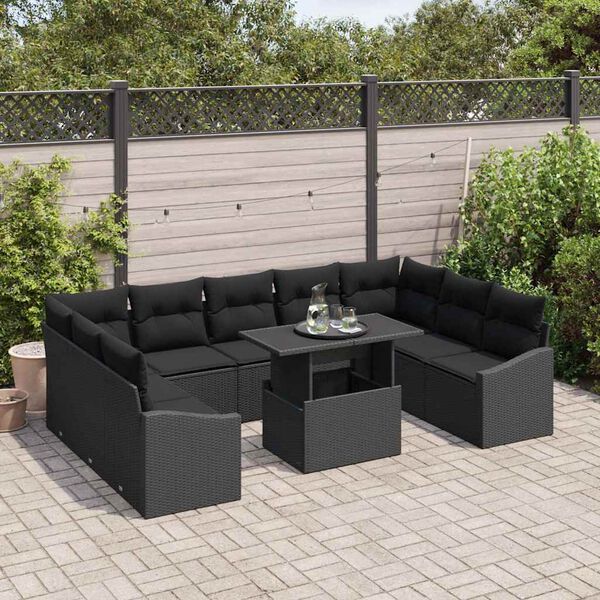 vidaXL Ensemble de canap&eacute; de jardin avec coussin R&eacute;glable 10 pcs Noir