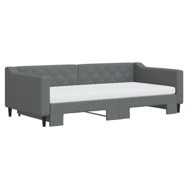 vidaXL Lit de jour avec gigogne et matelas gris fonc&eacute; 100x200 cm tissu