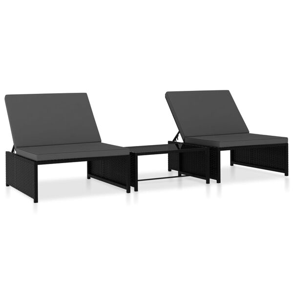 vidaXL Chaises inclinables de jardin lot de 2 et table r&eacute;sine tress&eacute;e