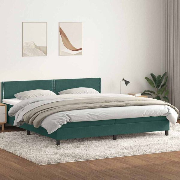 vidaXL Sommier &agrave; lattes de lit et matelas et LED vert fonc&eacute; 200x210cm velours