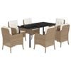 vidaXL Ensemble &agrave; manger de jardin et coussins 7 pcs beige poly rotin