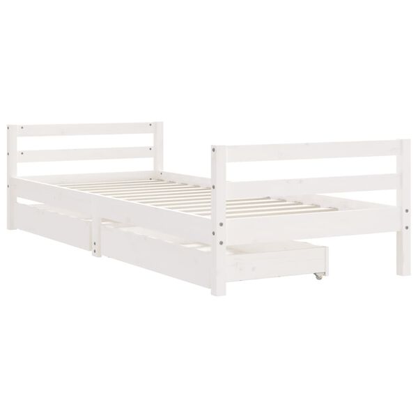 vidaXL Cadre de lit enfant tiroirs blanc 90x200 cm bois de pin massif