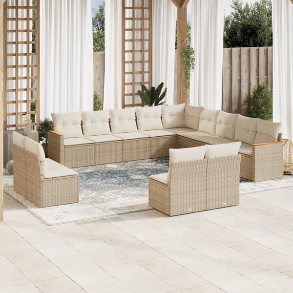 vidaXL Salon de jardin avec coussins 13 pcs beige r&eacute;sine tress&eacute;e