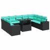 vidaXL Salon de jardin 10 pcs avec coussins noir r&eacute;sine tress&eacute;e acacia