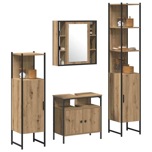 vidaXL Ensemble de mobilier de salle de bain 4 pcs Ch&ecirc;ne artisanal
