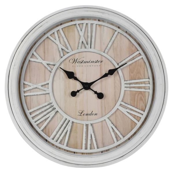 H&S Collection Horloge murale chiffres romains London blanc et naturel