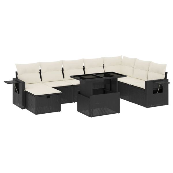 vidaXL Salon de jardin 9 pcs avec coussins noir r&eacute;sine tress&eacute;e
