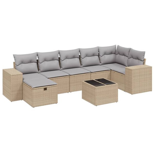vidaXL Salon de jardin avec coussins 8pcs m&eacute;lange beige r&eacute;sine tress&eacute;e